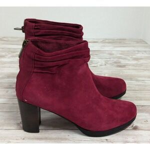 Bella Vita Womens Size 5 M Burgundy Leather Round Toe Block Heel Ankle Booties